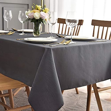 maxmill Jacquard Tablecloth Swirl Design Spillproof Wrinkle Free Heavy Weight Soft Table Cloth Decorative Fabric Table Cover for Outdoor and Indoor Use Oblong 60 x 120 Inch Charcoal