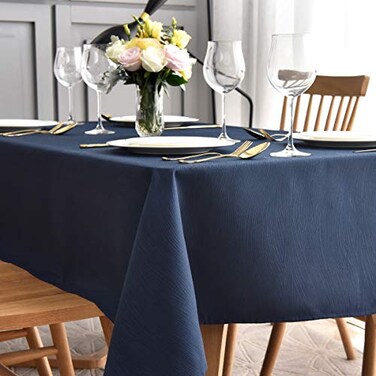 maxmill Jacquard Tablecloth Swirl Design Water Resistance Antiwrinkle Heavy Weight Soft Table Cloth for Buffet Banquet Parties Event Holiday Dinner Rectangle 60 x 84 Inch Navy Blue