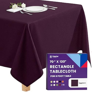 Gee Di Moda Rectangle Tablecloth 70 x 120 Inch Eggplant Table Cloth for 6 or 8 Foot Rectangle Tables Heavy Duty Washable Fabric for Holiday Party Dinner Weddings Baby Shower Events