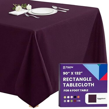 Gee Di Moda Rectangle Tablecloth 90 x 132 Inch Eggplant Table Cloth for 6 Foot Tables with FloorLength Drop Heavy Duty Washable Fabric for Holiday Party Dinner Weddings Baby Shower