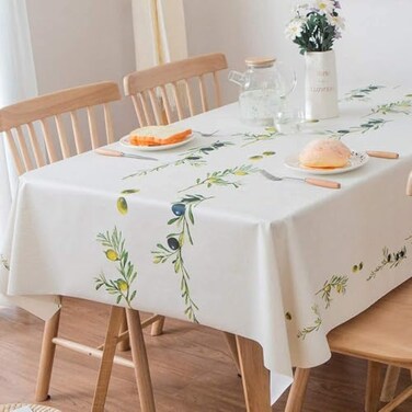 TruDelve Heavy Duty Vinyl Tablecloths Plastic Table Cloths for Kitchen Dining Table Wipeable PVC Waterproof Tablecloth for Rectangle Tables 54x 84 Olives