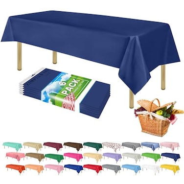 ZIMPLEWARE Premium Navy Blue Plastic Table Cloth Disposable 6 Pk Plastic Tablecloths for Rectangle Tables 54in x 108in Party Table Cloths Disposable for 6ft to 8ft Rectangle Tables