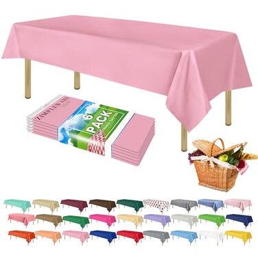 ZIMPLEWARE Premium Pink Plastic Table Cloth Disposable 6 Pk Plastic Tablecloths for Rectangle Tables 54in x 108in Party Table Cloths Disposable for 6ft to 8ft Rectangle Tables