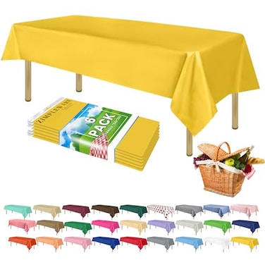 ZIMPLEWARE Premium Yellow Plastic Table Cloth Disposable 6 Pk Plastic Tablecloths for Rectangle Tables 54in x 108in Party Table Cloths Disposable for 6ft to 8ft Rectangle Tables