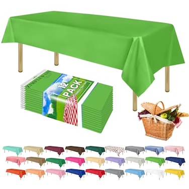 ZIMPLEWARE Premium Lime Green Plastic Table Cloth Disposable 12 Pk Plastic Tablecloths for Rectangle Tables 54in x 108in Party Table Cloths Disposable for 6ft to 8ft Rectangle Tables