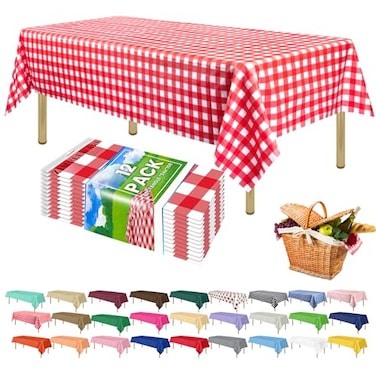 ZIMPLEWARE Premium Red Gingham Checkered Plastic Table Cloth Disposable 12 Pk Plastic Tablecloths for Rectangle Tables 54in x 108in Party Table Cloths Disposable for 6ft to 8ft Rectangle Tables