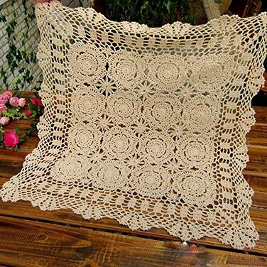 Hetao 100 Cotton Handmade Crochet Square Tablecloth Doilies Lace Table CoversBeige 27 Inch
