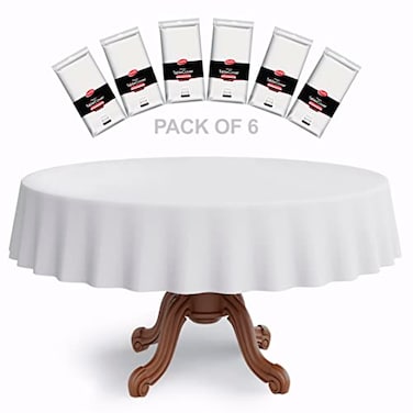 Neatiffy 84 Inch 6 Pack Round Plastic Table Cloth Tablecloths for Picnic Party Banquet Birthdays Waterproof DisposableReusable Table Cover White Round