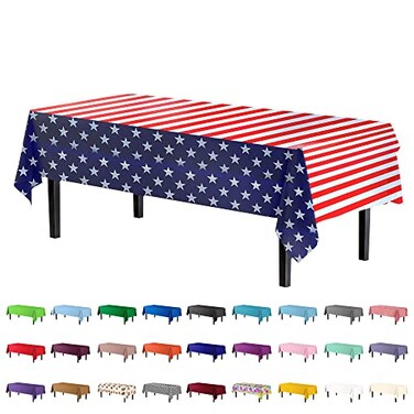 Party Solids Pack Of 6 Premium Rectangle American Flag Design Plastic Tablecloth USA Stars and Stripes Tablecloth Disposable Plastic Table Cover for July 4th 54 inch x 108 inch