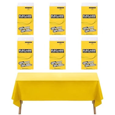 Eleclassi Yellow 6 Pack Premium Disposable Plastic Tablecloth 54 x 108 in Plastic Table Cloth Disposable Tablecloth for Rectangle Table Up to 8 Feet