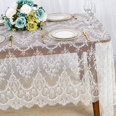 ShinyBeauty LaceTableclothRectangular 60x120Inch White Rectangle Overlay Tea Tablecloth Lace Tablecloths Long Rectangular Tablecloth Lace Tablecloth 60 Table Floral Embroidery Lace Table Cloths