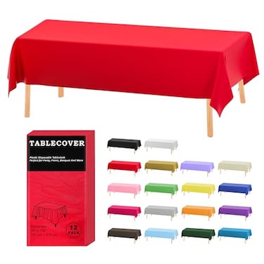 D&Z DZ Plastic Table Cloth Disposable 12 Pack Red Rectangle Tablecloth Individually Wrapped for IndoorOutdoor 54 x 108 Inch Table Cover for Party Picnic Birthday Wedding Dinner