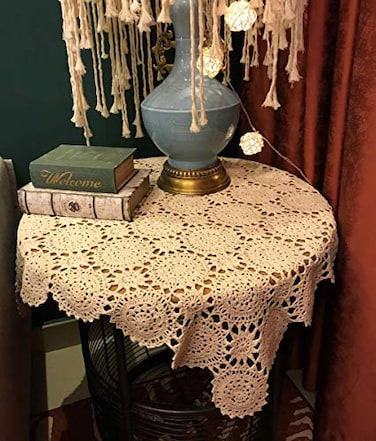 janef Janef Beige Handmade Crochet Cotton Table Cloth Lace Doilies Square Lace Tablecloths 27 Inches