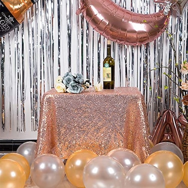 JYFLZQ Rose Gold Sequin Tablecloth 50 x 50 Small Square Sparkly Glitter Table Cover Overlay Perfect for Wedding Birthday Party Baby Bridal Shower