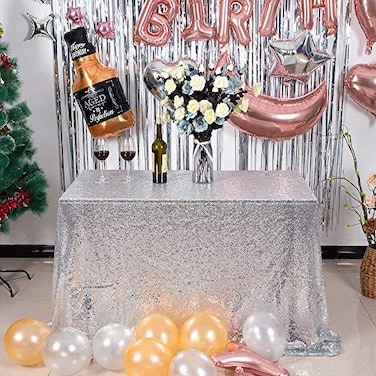 JYFLZQ Silver Sequin Tablecloth 60 x102 Rectangular Sparkly Table Cloths Glitter Table Cover Overlay for Wedding Birthday Party Baby Bridal Shower