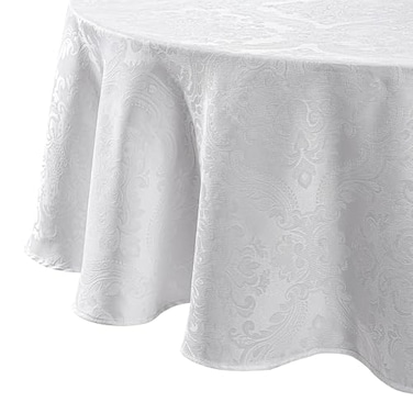 Elrene Home Fashions Caiden Elegance Damask Waterproof Stain Wrinkle Resistant Fabric Tablecloth 60 x 84 Oval White