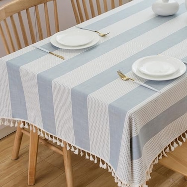 TruDelve Light Blue and White Striped Cotton Tablecloth Square Outdoor Table Cloth Washable Cloth Tablecloth for Card Table Cover 55x55 Blue