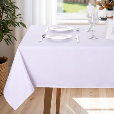JUCFHY Jacquard Morrocan Rectangle Christmas Table Cloth OilProof SpillProof and Water Resistance TableclothDecorative Fabric Table Cover for Outdoor and Indoor Use52 x 70 InchWhite