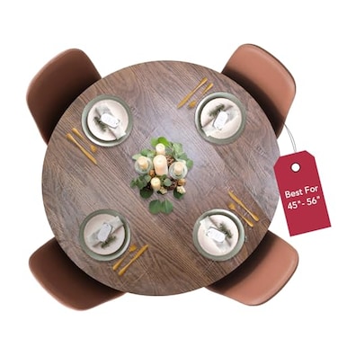 Covers For The Home Deluxe Elastic Edged Flannel Backed Vinyl Fitted Table Cover Woodgrain Oak Pattern Large Round Fits Tables up to 45 56 Diameter
