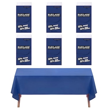 Eleclassi Navy Blue 6 Pack Premium Disposable Plastic Tablecloth 54 x 108 in Plastic Table Cloth Disposable Tablecloth for Rectangle Table Up to 8 Feet