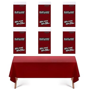Eleclassi Burgundy 6 Pack Premium Disposable Plastic Tablecloth 54 x 108 in Plastic Table Cloth Disposable Tablecloth for Rectangle Table Up to 8 Feet