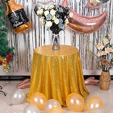 JYFLZQ Gold Sequin Tablecloth 70 Round Sparkly Glitter Table Cover Overlay Shimmer Table Cloth Perfect for Wedding Birthday Party Baby Bridal Shower