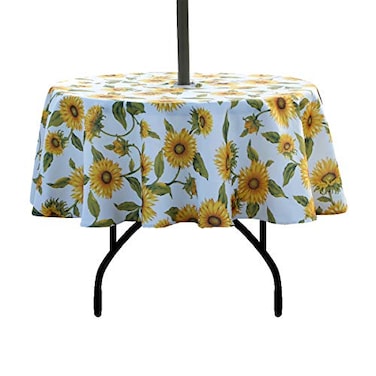 EHouseHome Outdoor and Indoor 60inch Round Tablecloth with Umbrella Hole and Zipper Waterproof Zippered Patio Cloths SpringSummer Table Covers for Backyard Circular TableBBQsPicnic