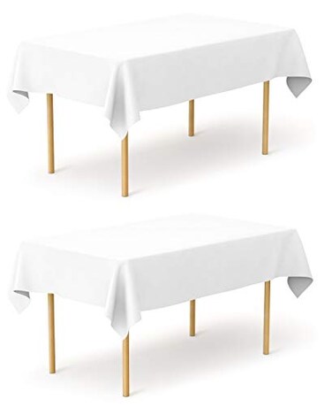 Pomp Pure White 60 x 102 Poplin Polyester Tablecloth 2 Pack Wrinkle Stain Resistant Easy Care Premium Fabric Fits 6FT Rectangle Table