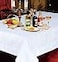 Violet Linen Princess Zig Zag Vertical Stripes Chevron Pattern Polyester Jacquard with Metallic Thread White 70 Inch x 140 Inch Seats 12 to 14 People Rectangular Tablecloths