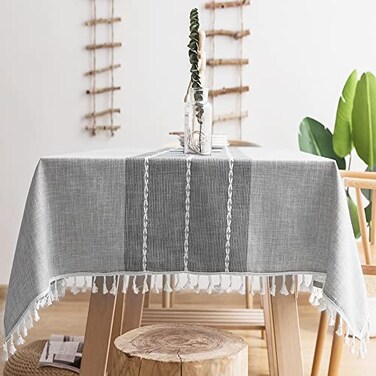 Oubonun Tablecloths for Rectangle Tables Cotton Linen Waterproof Farmhouse Table Cloth with Boho Tassels Wrinkle Free Wipeable Washable for Kitchen Dining 55x102 810 Seats