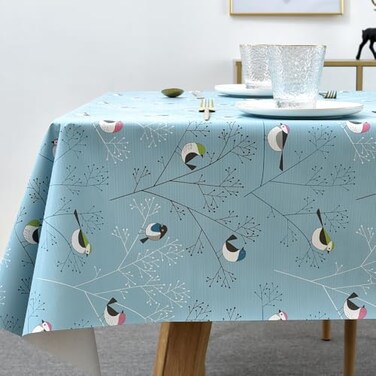 TruDelve Heavy Duty Vinyl Tablecloths Plastic Table Cloths Outdoor Waterproof Tablecloth Oilcloth Tablecloths for Rectangle Tables 84 x 54 Birds2