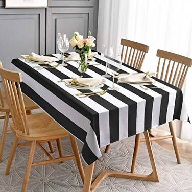 ASPMIZ Black and White Striped Tablecloth for Rectangle Tables Geometric Stripe Waterproof Table Cloth for Kitchen Dining Room Polyester Tablecloth Rectangle 60 x 84