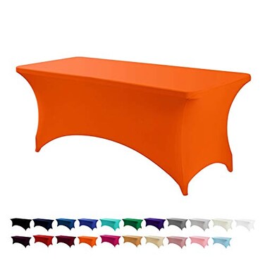 Peomeise 6FT Spandex Table Cover Rectangular Stretch Spandex Tablecloth Orange6FT