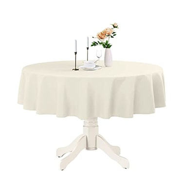 Romanstile Round Waterproof Tablecloth Stain Resistant Washable Table Cloths Wrinkle Free Polyester Table Covers for Kitchen Dining Party Wedding Indoor and Outdoor Ivory 90 Inch