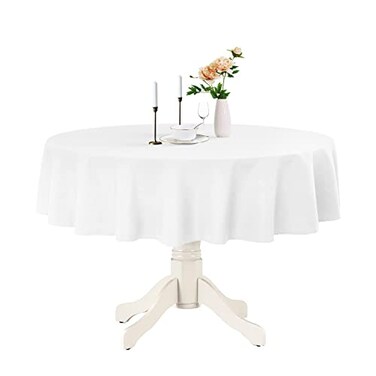 Romanstile Round Waterproof Tablecloth Stain Resistant Washable Table Cloths Wrinkle Free Polyester Table Covers for Kitchen Dining Party Wedding Indoor and Outdoor White 108 Inch