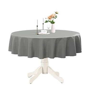 Romanstile Round Waterproof Tablecloth Stain Resistant Washable Table Cloths Wrinkle Free Polyester Table Covers for Kitchen Dining Party Wedding Indoor and Outdoor Light Grey 60 Inch