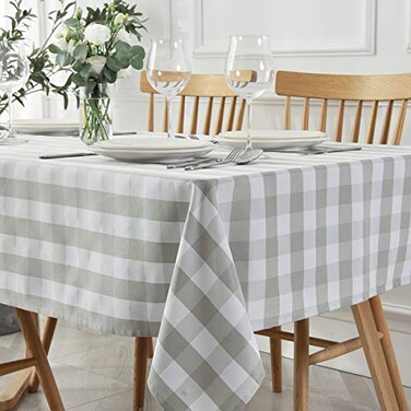 maxmill Square Checkered Tablecloth Water Resistance Antiwrinkle Spillproof Heavy Weight Gingham Table Cloth Buffalo Plaid for Buffet Banquet Parties Holiday Dinner 70 x 70 Inch Grey and White