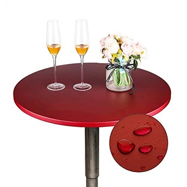 JISEN Cocktail Waterproof Round Table Topper Cap Polyester Fitted Stretchable Tablecloth Cover 24 Inch DWineRed