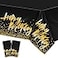 Aneco 2 Pack Happy Birthday Table Cloth Cover Black Gold Party Durable Tablecloth 54 x 108 Inches for Parties Birthdays Weddings