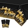 Aneco 2 Pack Happy Birthday Table Cloth Cover Black Gold Party Durable Tablecloth 54 x 108 Inches for Parties Birthdays Weddings
