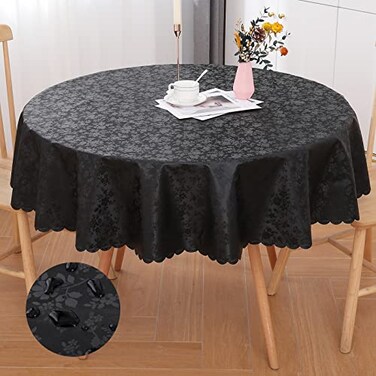Smiry Round Table Cloth Waterproof Heavy Duty Vinyl Tablecloths Wipeable Washable Table Cover for Kitchen and Dining Room Black 70 x 70