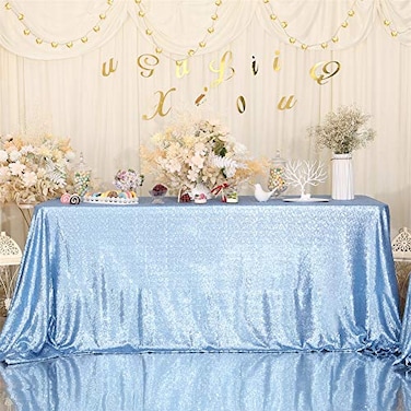 Eternal Beauty Baby Blue Tablecloth 60x102 Inch Sequin Rectangle Table Cover for Cake Dessert Exhibition Party Birthday Events