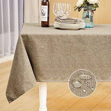 Mebakuk Rectangle Table Cloth Linen Farmhouse Tablecloth Waterproof AntiShrink Soft and Wrinkle Resistant Decorative Fabric Table Cover for Kitchen Mocha 60 x 120 1012 Seats
