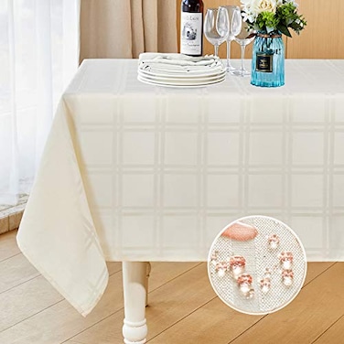 Mebakuk Jacquard Plaid Table Cloth Rectangle Modern Tablecloth Waterproof AntiShrink Soft and Wrinkle Resistant Decorative Fabric Table Cover for Kitchen Ivory 52 x 70 46 Seats