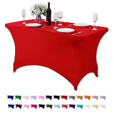 Hezuzo Spandex Table Cover for 4FT or 6ft or 8ft Table Universal Fitted Stretch Tablecloth for Party Banquet Wedding and EventsRed