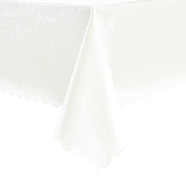 Romanstile Rectangle Vinyl Tablecloth100 Waterproof Heavy Duty Oil Spill Proof Stain Resistant Plastic PU Table Cover with Flannel Backing for Kitchen Dining Flower Ivory White 60 x 102
