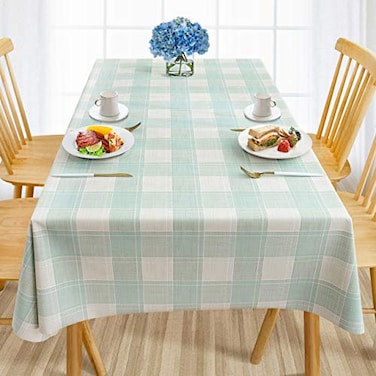 AIRCOWRIE Waterproof Vinyl Tablecloths Heavy Duty Oil Proof Spill Proof Plastic Table Cloth Wipe Clean PVC Table Cover for Spring Indoor and Outdoor UseGreen Checkered 54108 Rectangle
