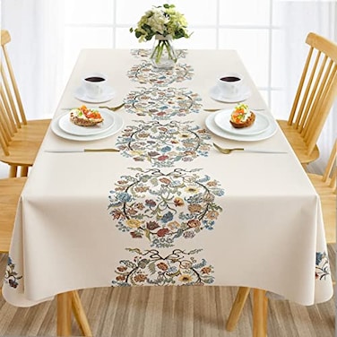 AIRCOWRIE Waterproof Vinyl Tablecloths Heavy Duty Oil Proof Spill Proof Plastic Table Cloth Wipe Clean PVC Table Cover for Spring Indoor and Outdoor Use Embroidery Flower 54120 Rectangle