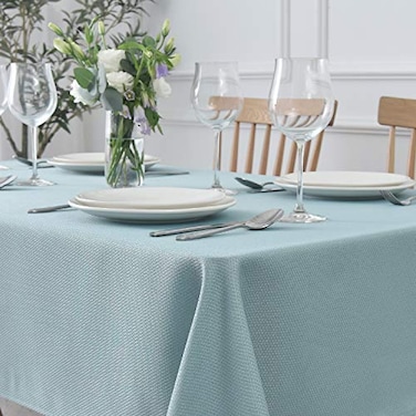 maxmill Jacquard Square Tablecloth Stain Resistant Spillproof Wrinkle Free Washable Soft Table Cloth Decorative Fabric Table Cover for Dining Room Indoor and Outdoor Use 52 x 52 Inch Dusty Blue