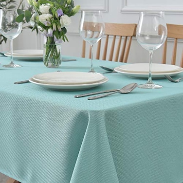 maxmill Textured Tablecloth Water Resistance Antiwrinkle Spill Proof Jacquard Table Cloth Fabric Table Cover for Buffet Banquet Parties Event Holiday Dinner Square 70 x 70 Inch Turquoise